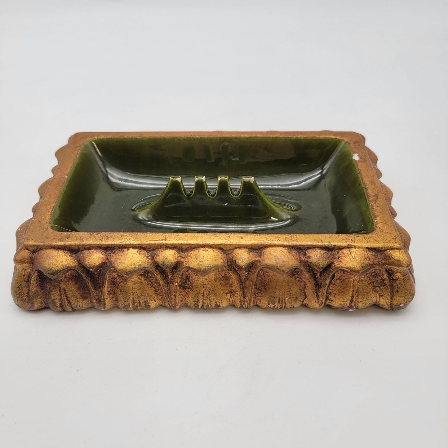 Vintage Freeman McFarlin Gold & Green Pottery Ashtray