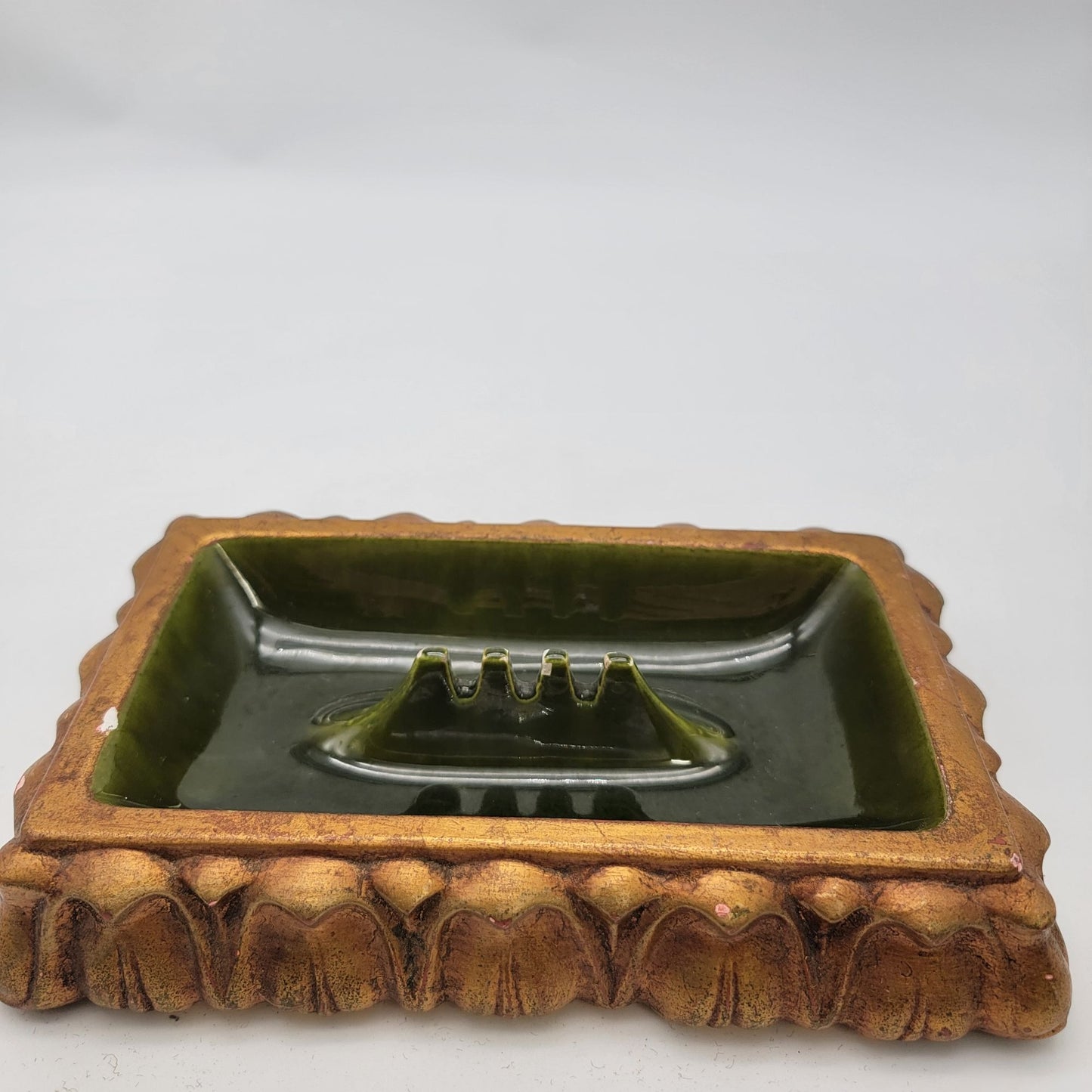 Vintage Freeman McFarlin Gold & Green Pottery Ashtray