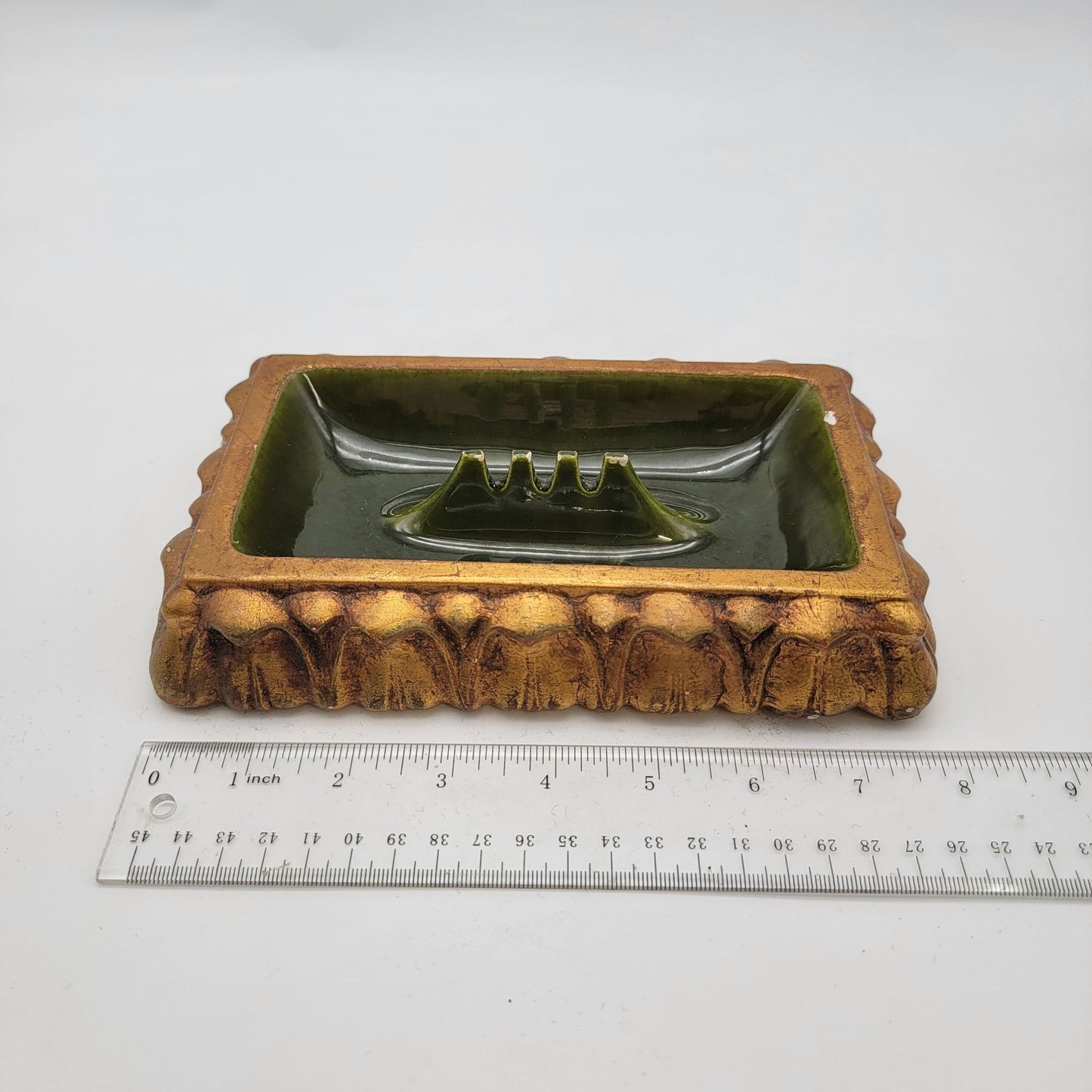 Vintage Freeman McFarlin Gold & Green Pottery Ashtray