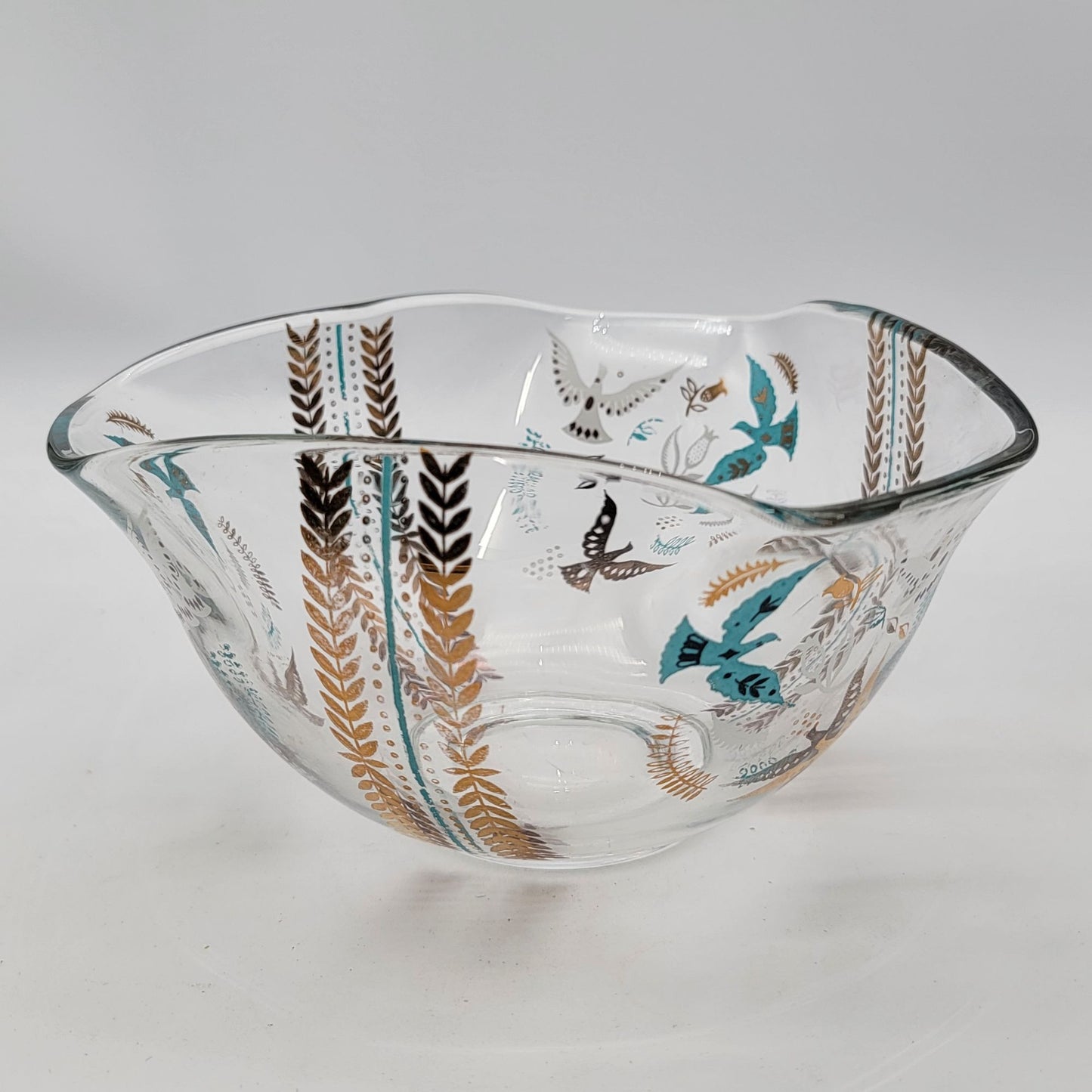 Mid Century Georges Briard Clear Glass Bowl Paradise Birds