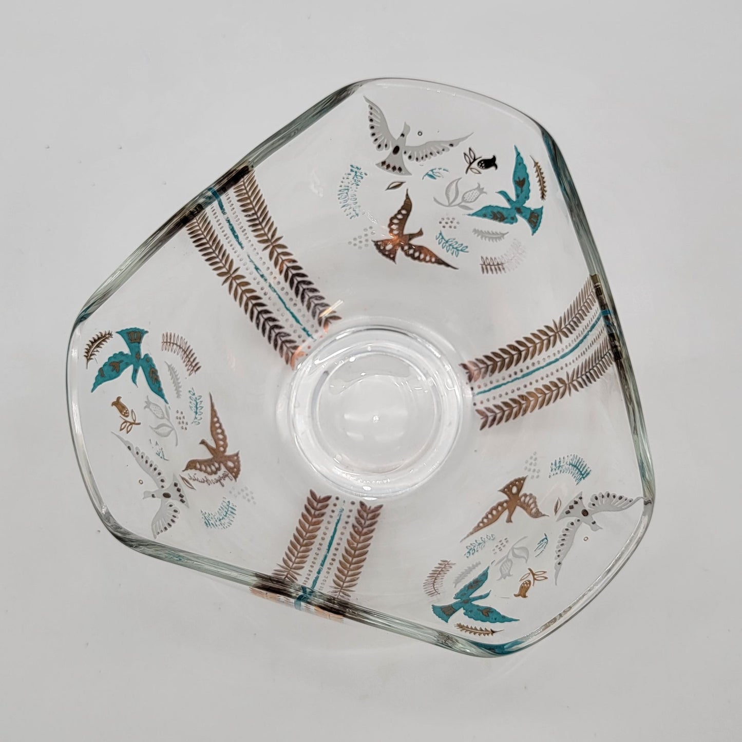 Mid Century Georges Briard Clear Glass Bowl Paradise Birds