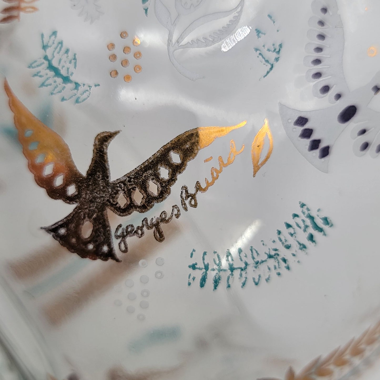 Mid Century Georges Briard Clear Glass Bowl Paradise Birds