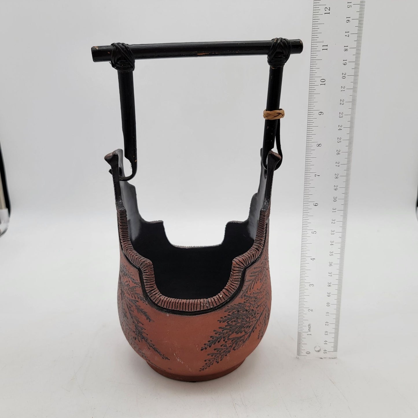Vintage Handcrafted Terracotta Planter With Bamboo Handle