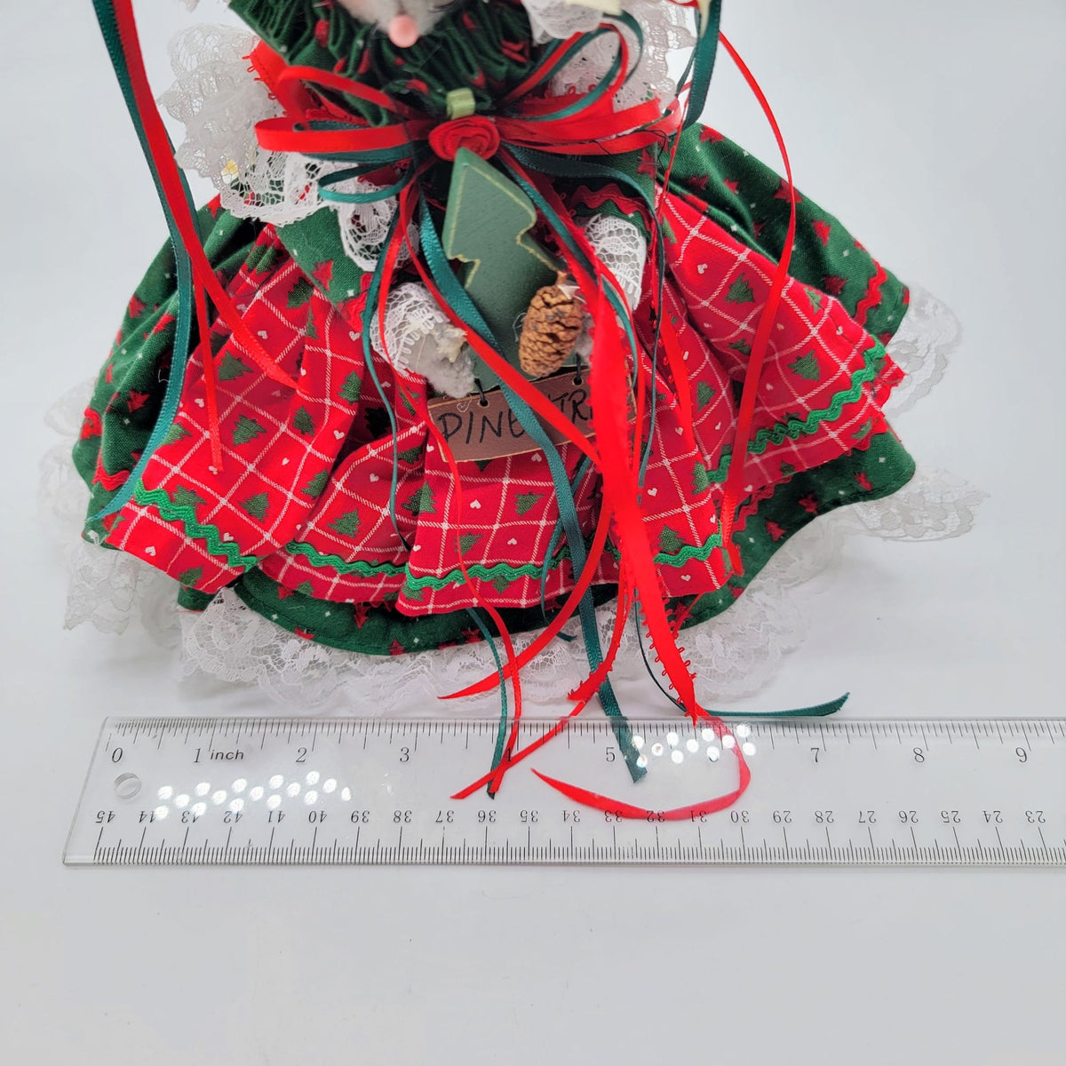 Vintage Handmade Christmas Mouse Doll In Green & Red