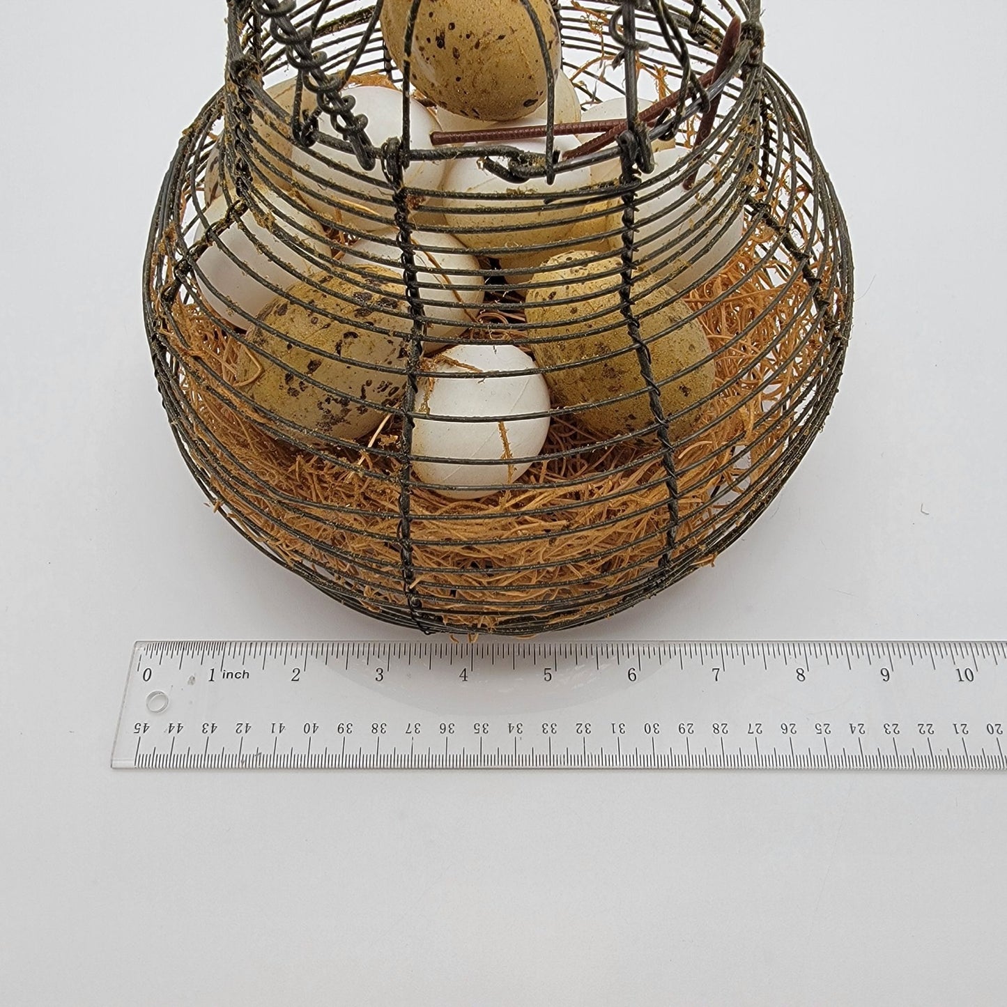 Primitive Wire Basket With Faux Eggs