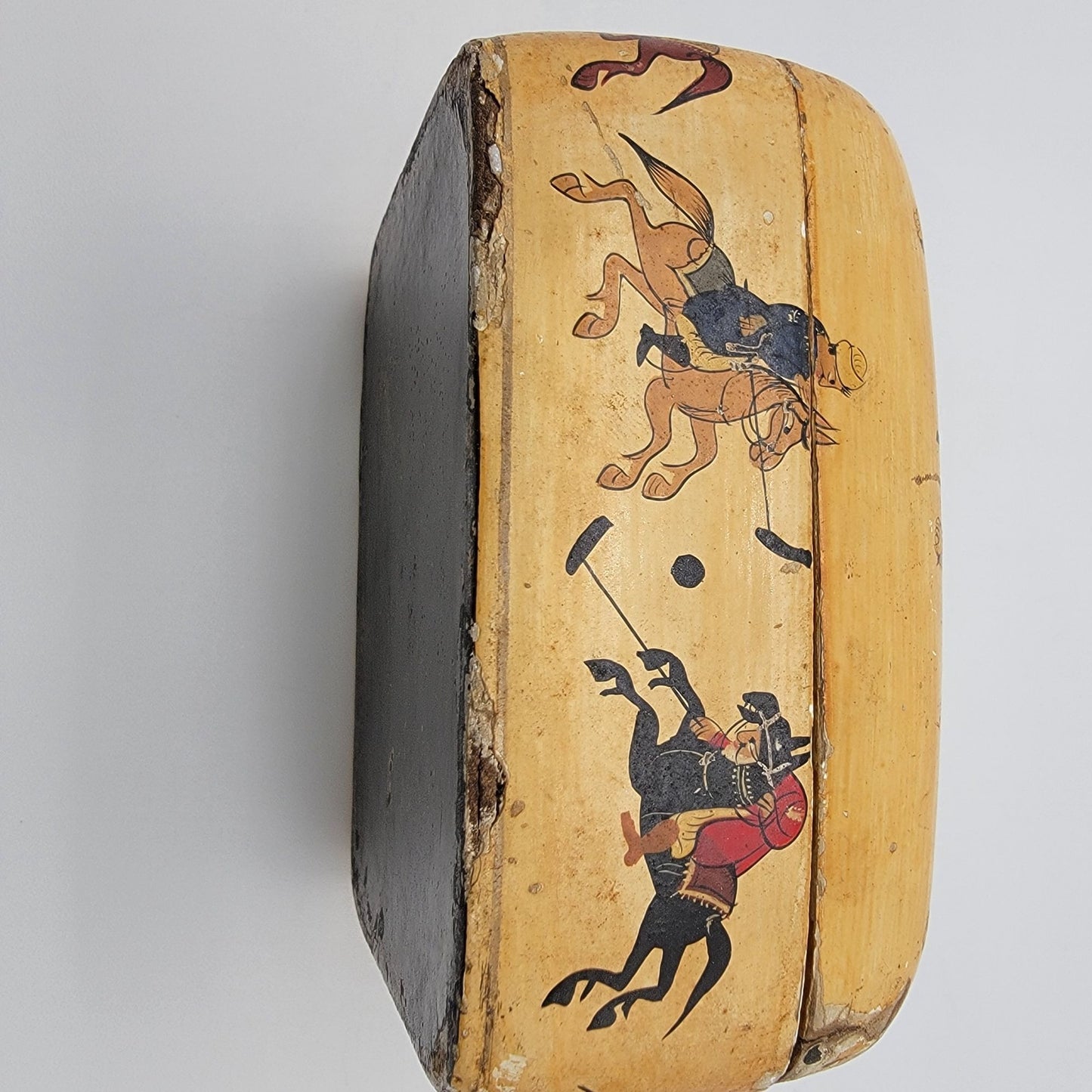 Vintage Kashmir India Paper Mache Trinket Box With Polo Scene