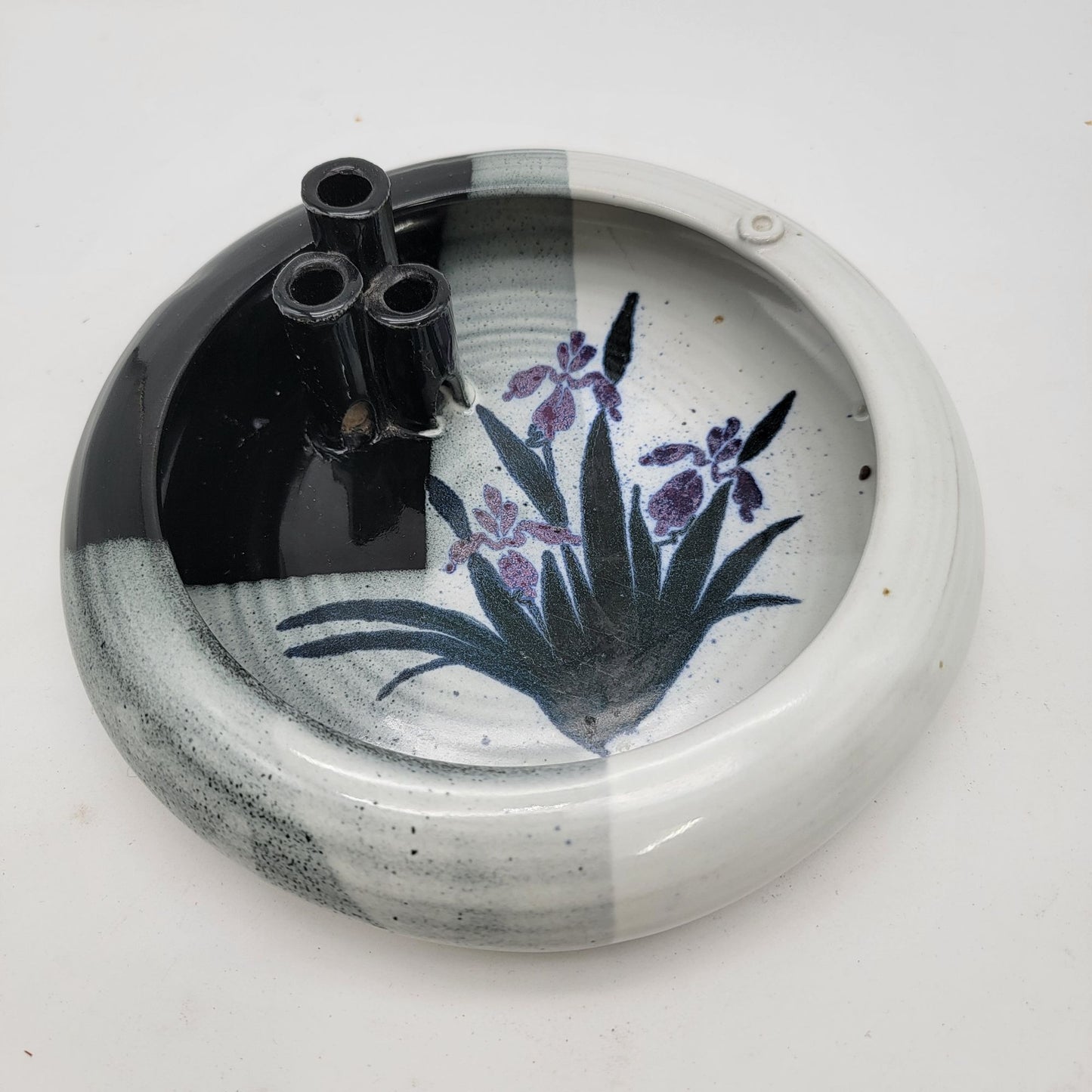 Vintage Squires Pottery Ikebana Vase With Orchid Design