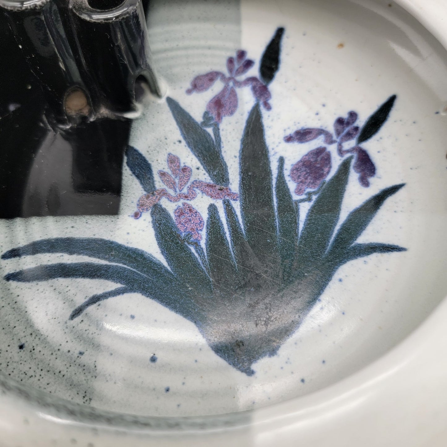 Vintage Squires Pottery Ikebana Vase With Orchid Design