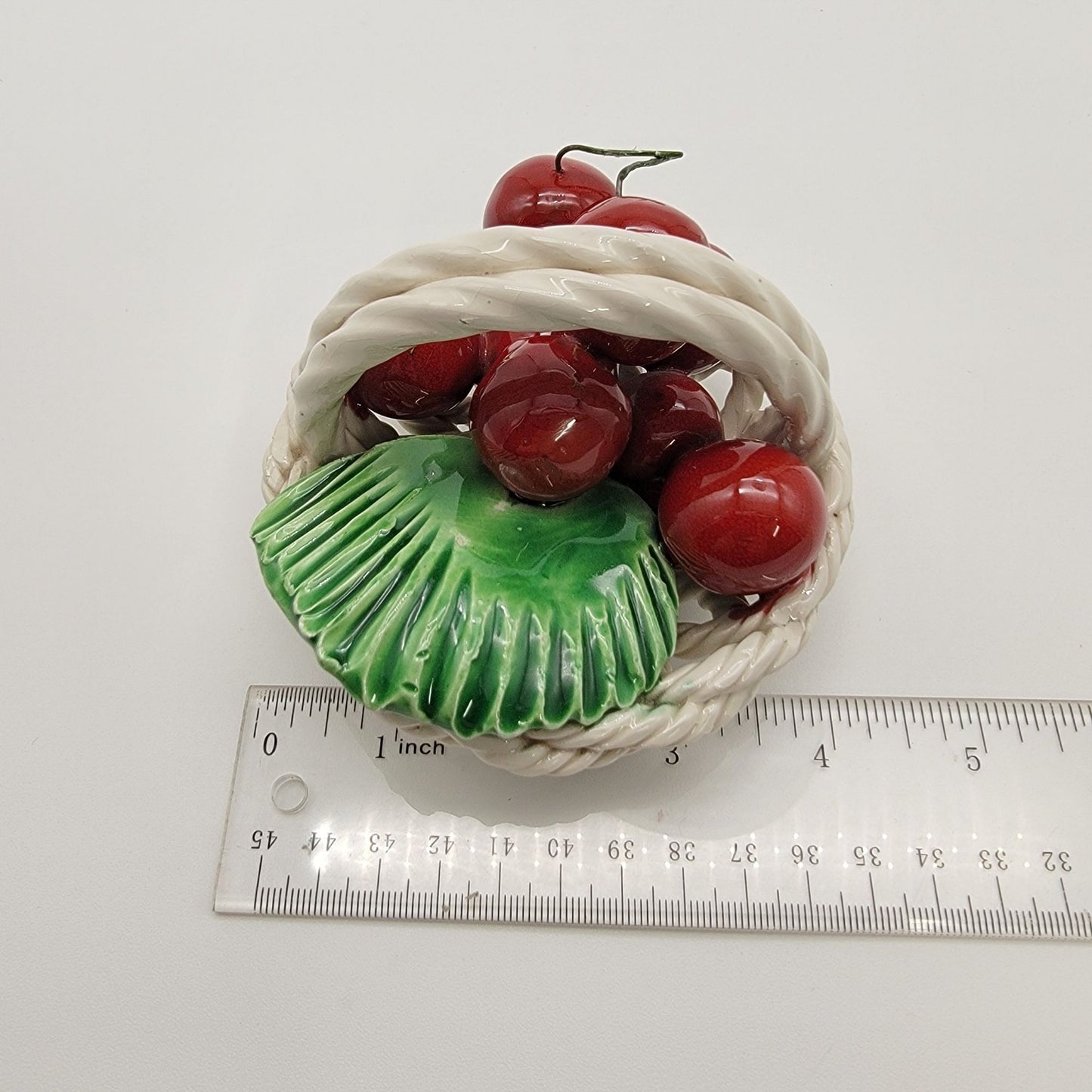 Vintage Italian Pottery Basket Of Cherries Sculpture