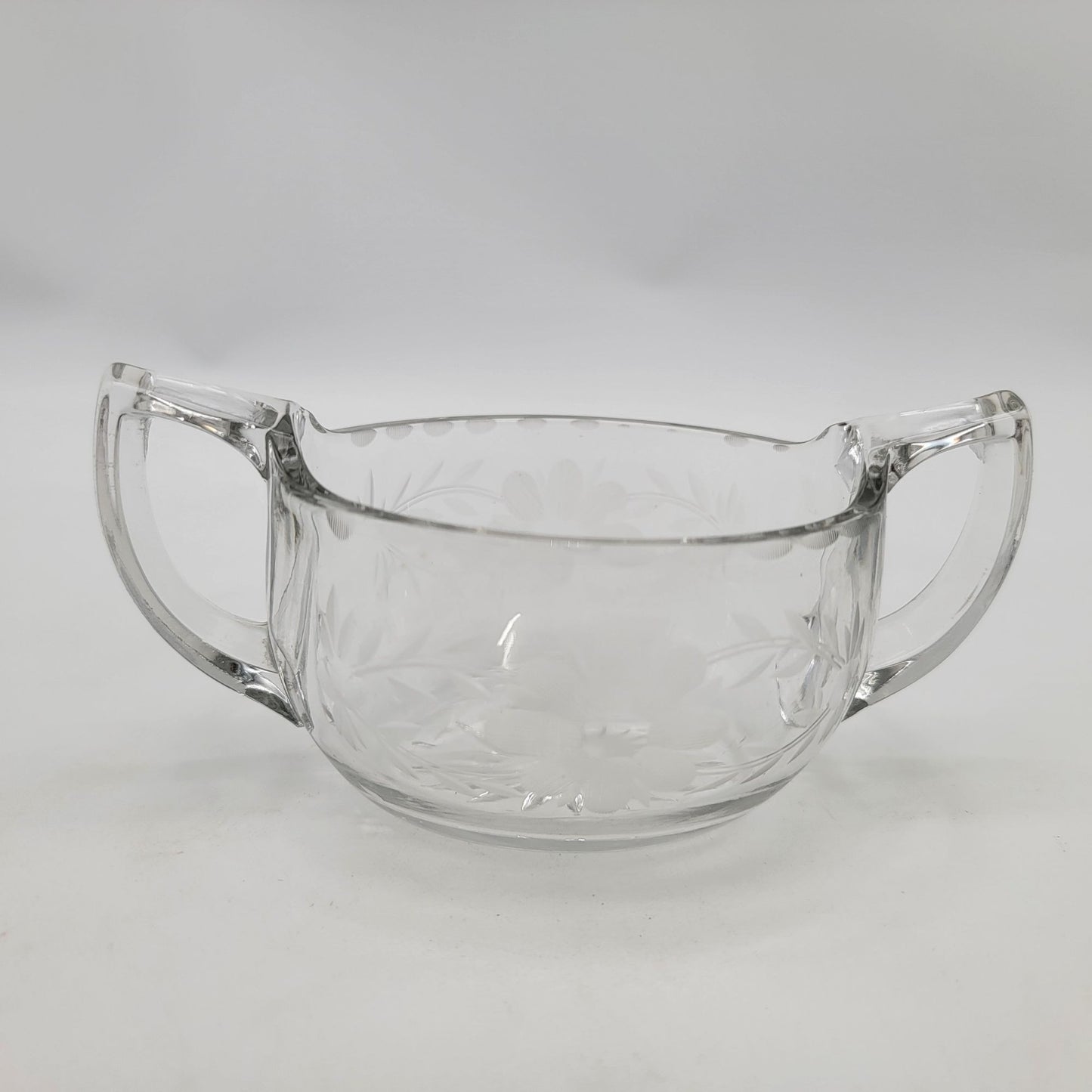 Antique 1920's Etched Glass Sugar Bowl With Handles
