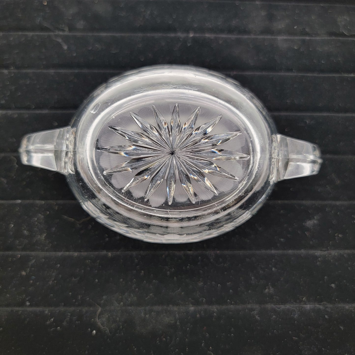 Antique 1920's Etched Glass Sugar Bowl With Handles