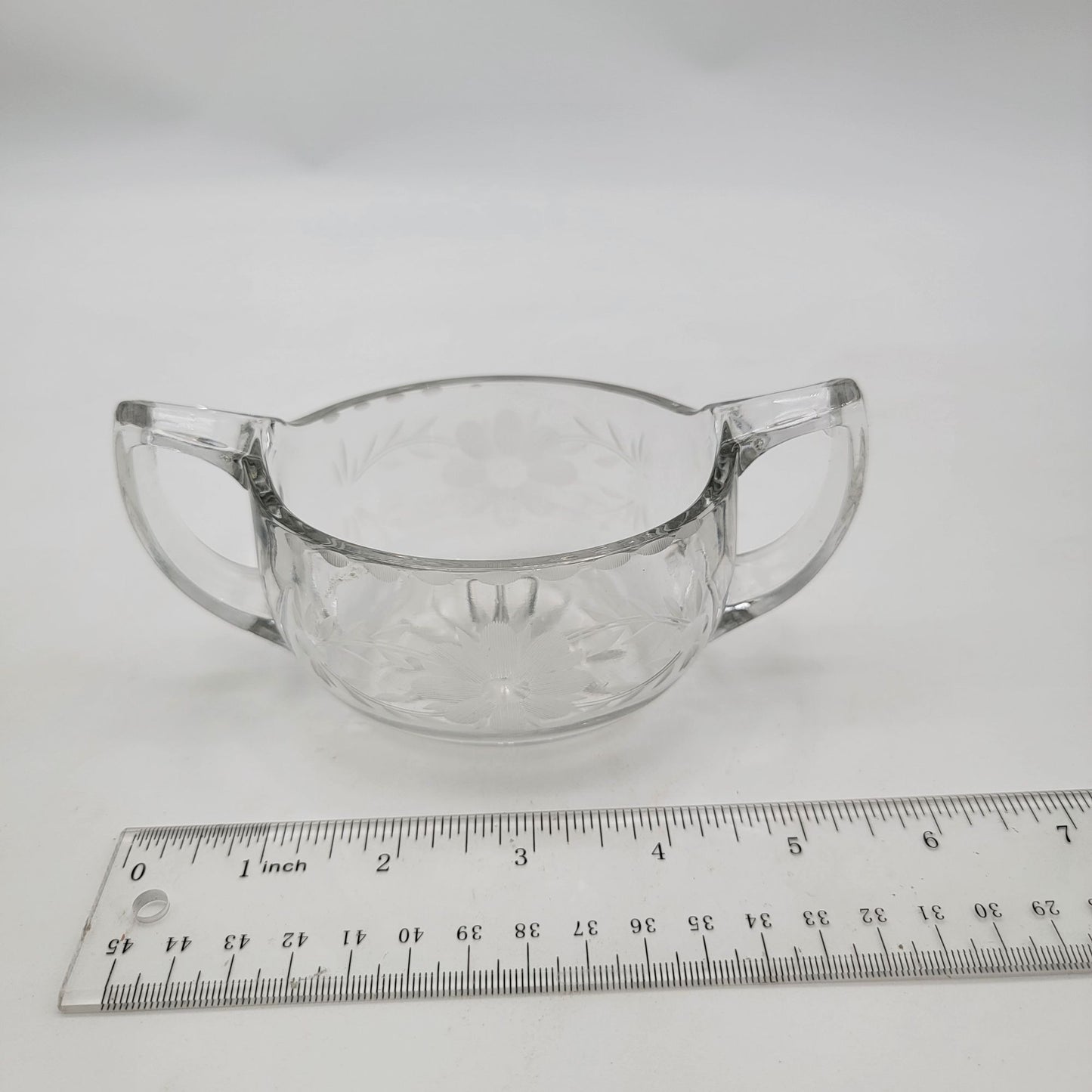 Antique 1920's Etched Glass Sugar Bowl With Handles