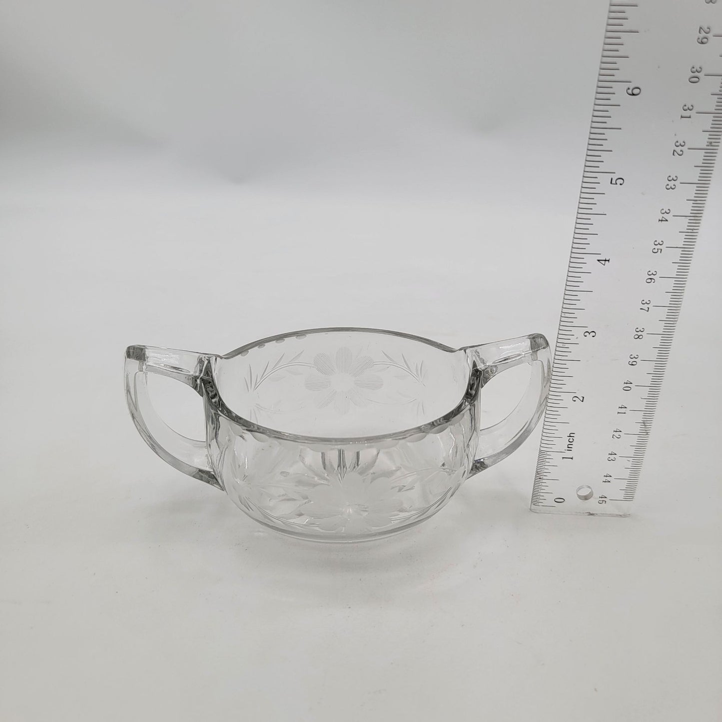 Antique 1920's Etched Glass Sugar Bowl With Handles