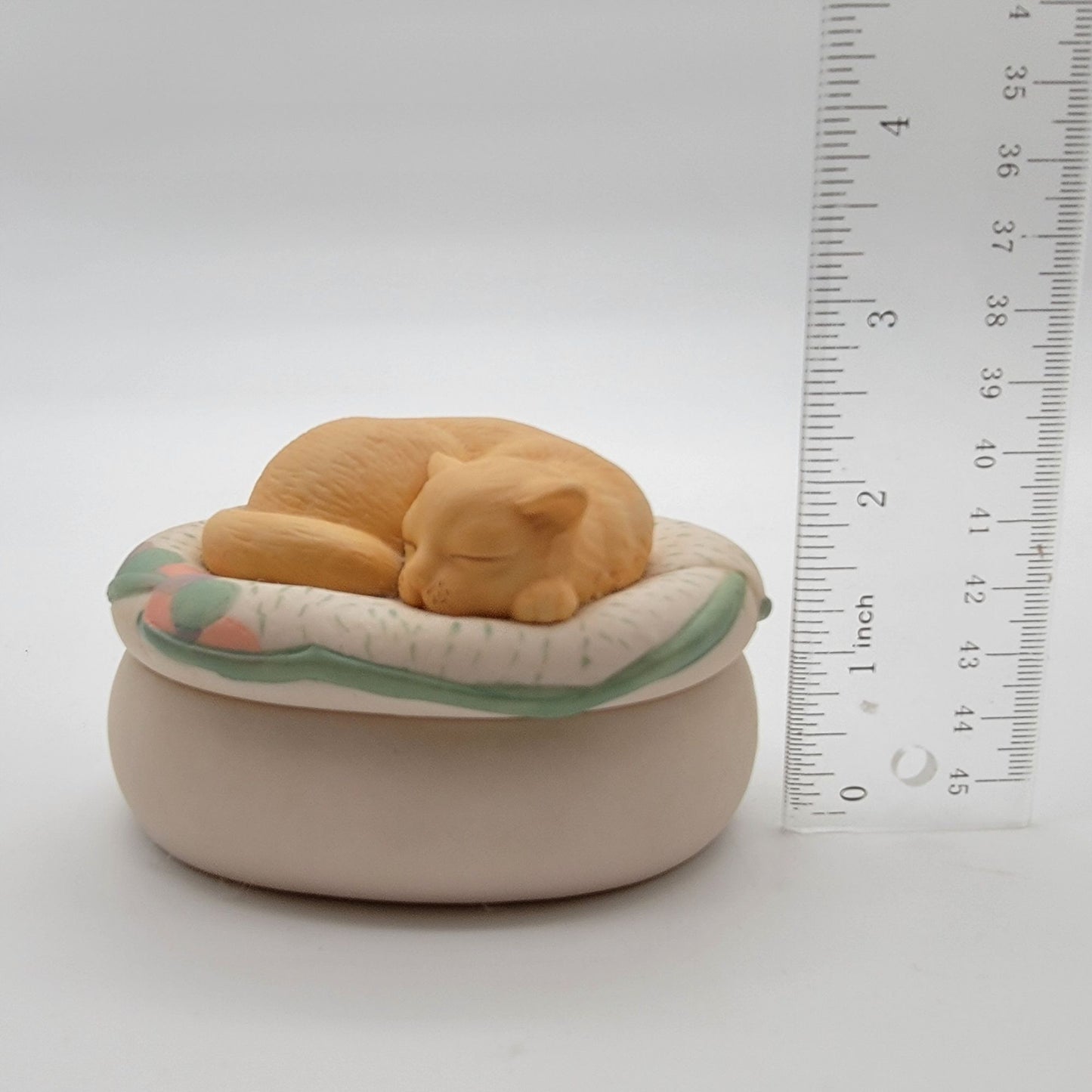 Vintage Hallmark Sleeping Kitten Porcelain Bisque Trinket Box
