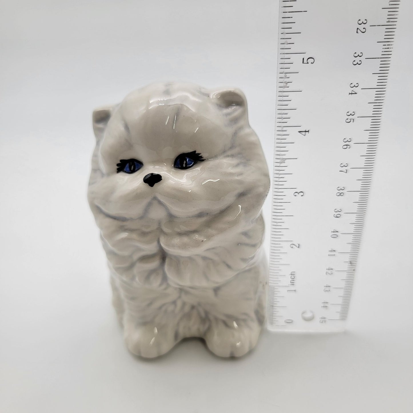 Hand-Painted White Persian Cat Figurine Blue Eyes