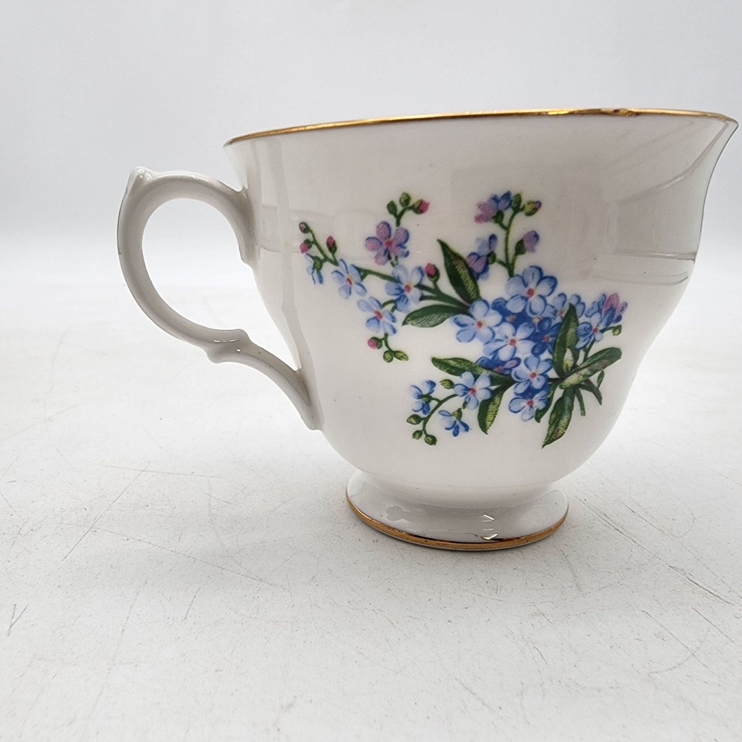 Queen Anne English Bone China Blue Floral Teacup & Saucer Set