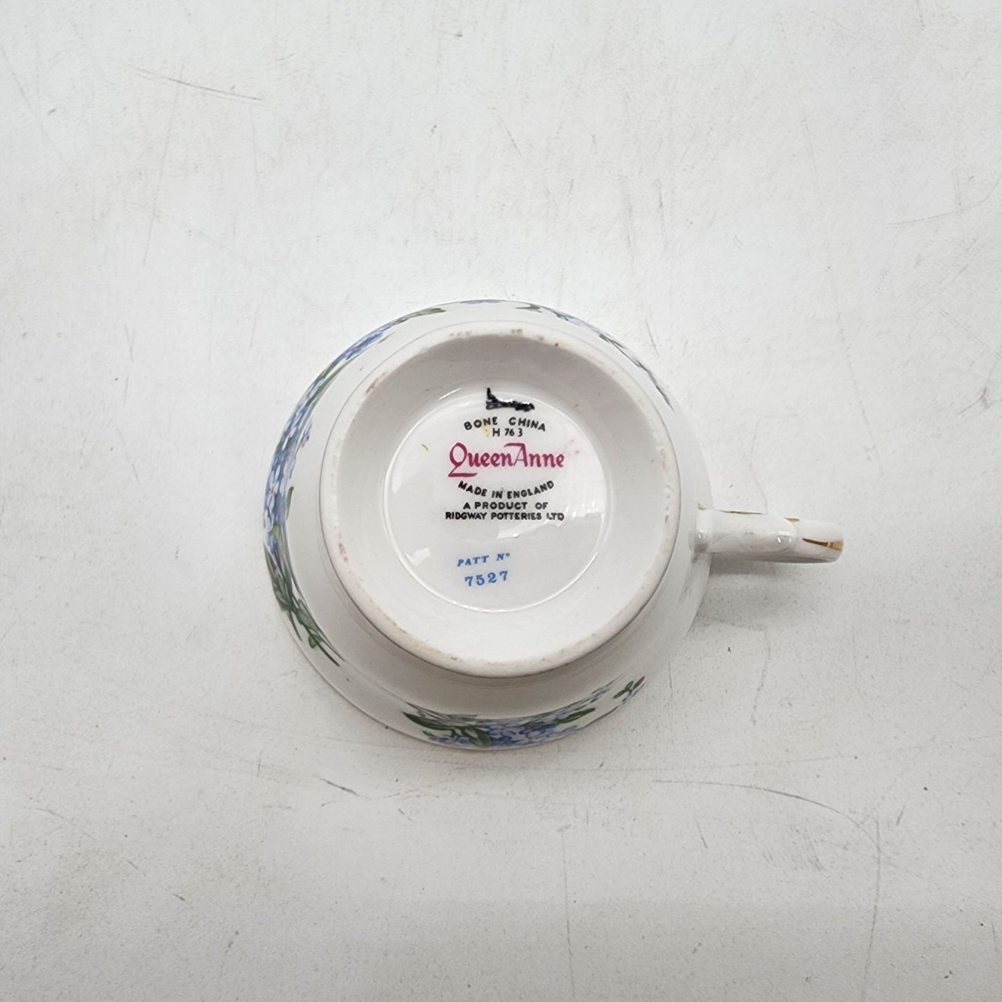 Queen Anne English Bone China Blue Floral Teacup & Saucer Set