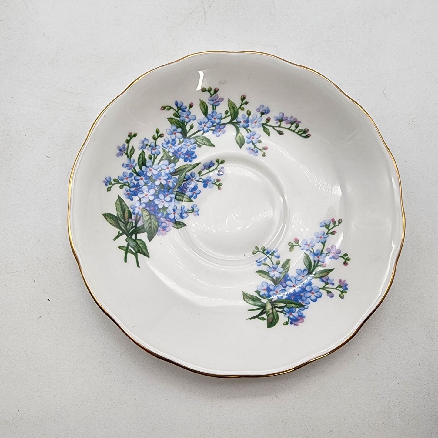 Queen Anne English Bone China Blue Floral Teacup & Saucer Set