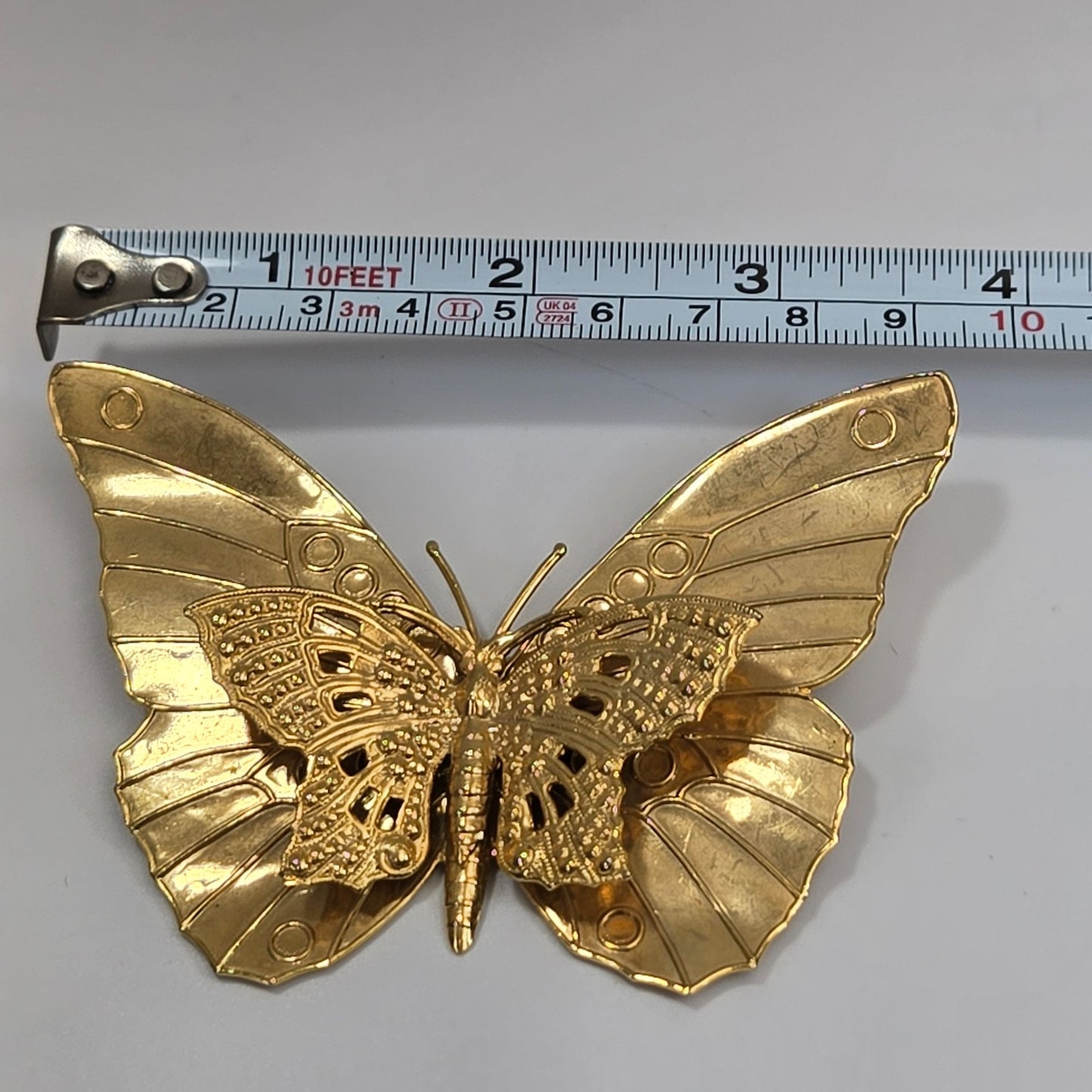 Vintage Hand-Stamped Gold-Tone 3D Butterfly Brooch