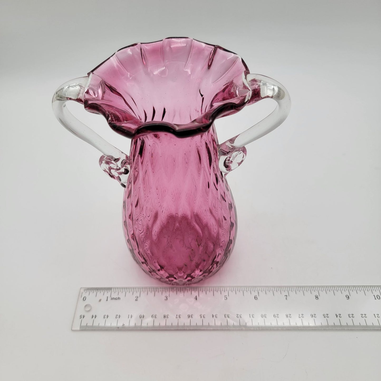 Vintage Rossi Diamond Optic Cranberry Glass Vase
