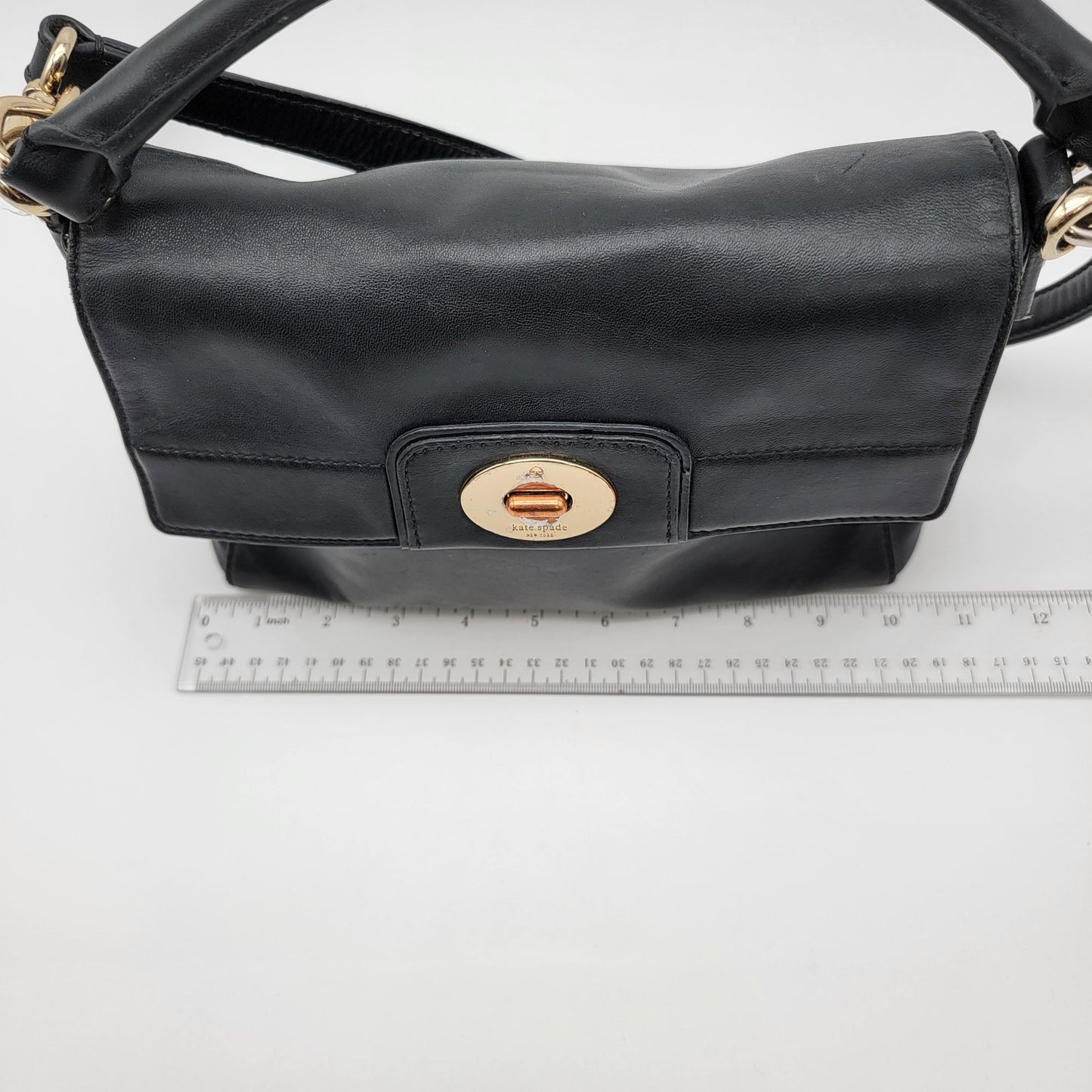Kate Spade Black Leather Twist Lock Handbag With Crossbody Strap