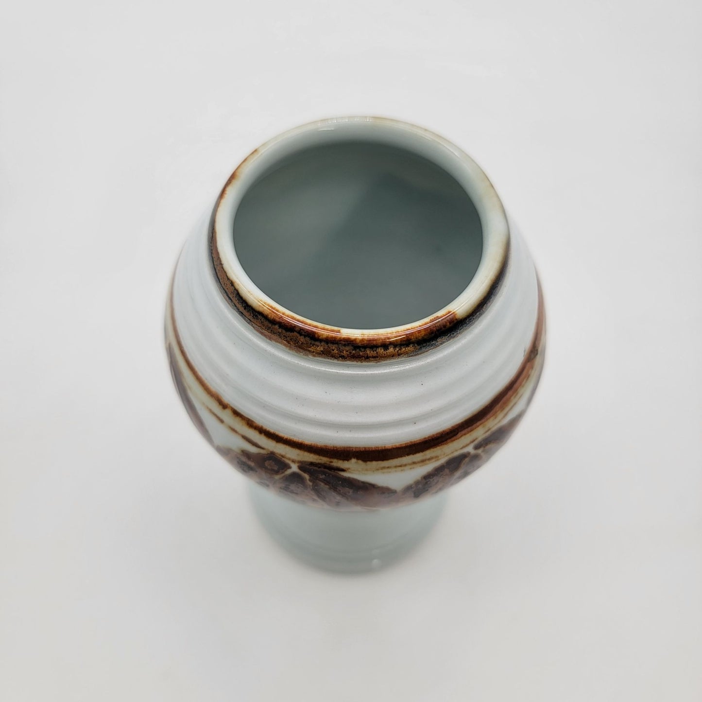 Vintage Art Pottery Vase With Brown Leaf Design