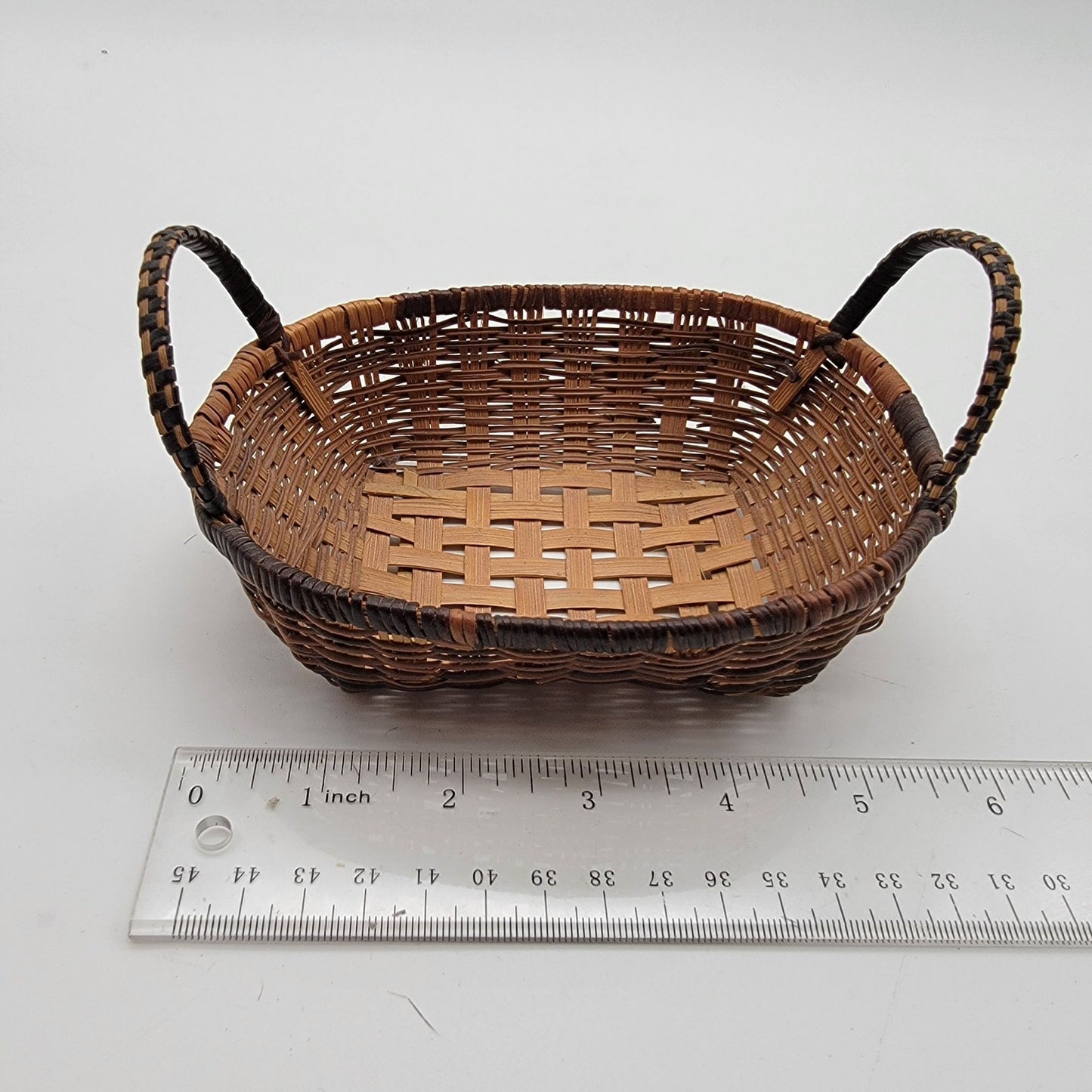 Vintage Woven Split-Wood Wicker Basket With Loop Handles