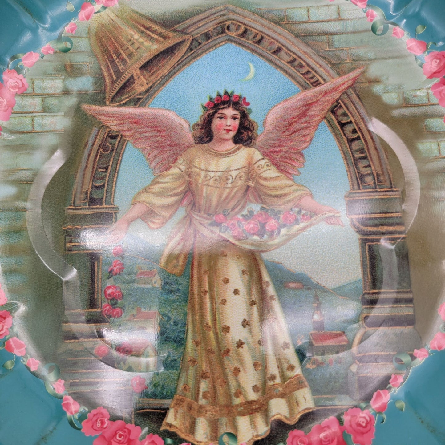 Angel & Roses Decorative Tin Bowl Tray