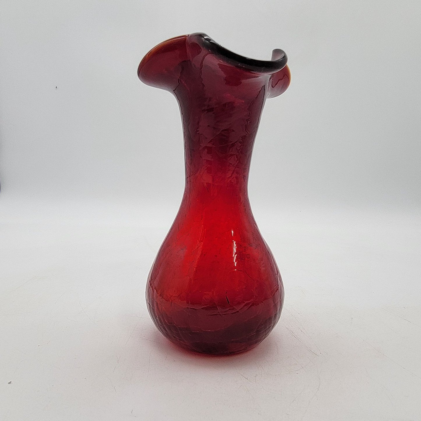 Vintage Red Crackle Glass Vase
