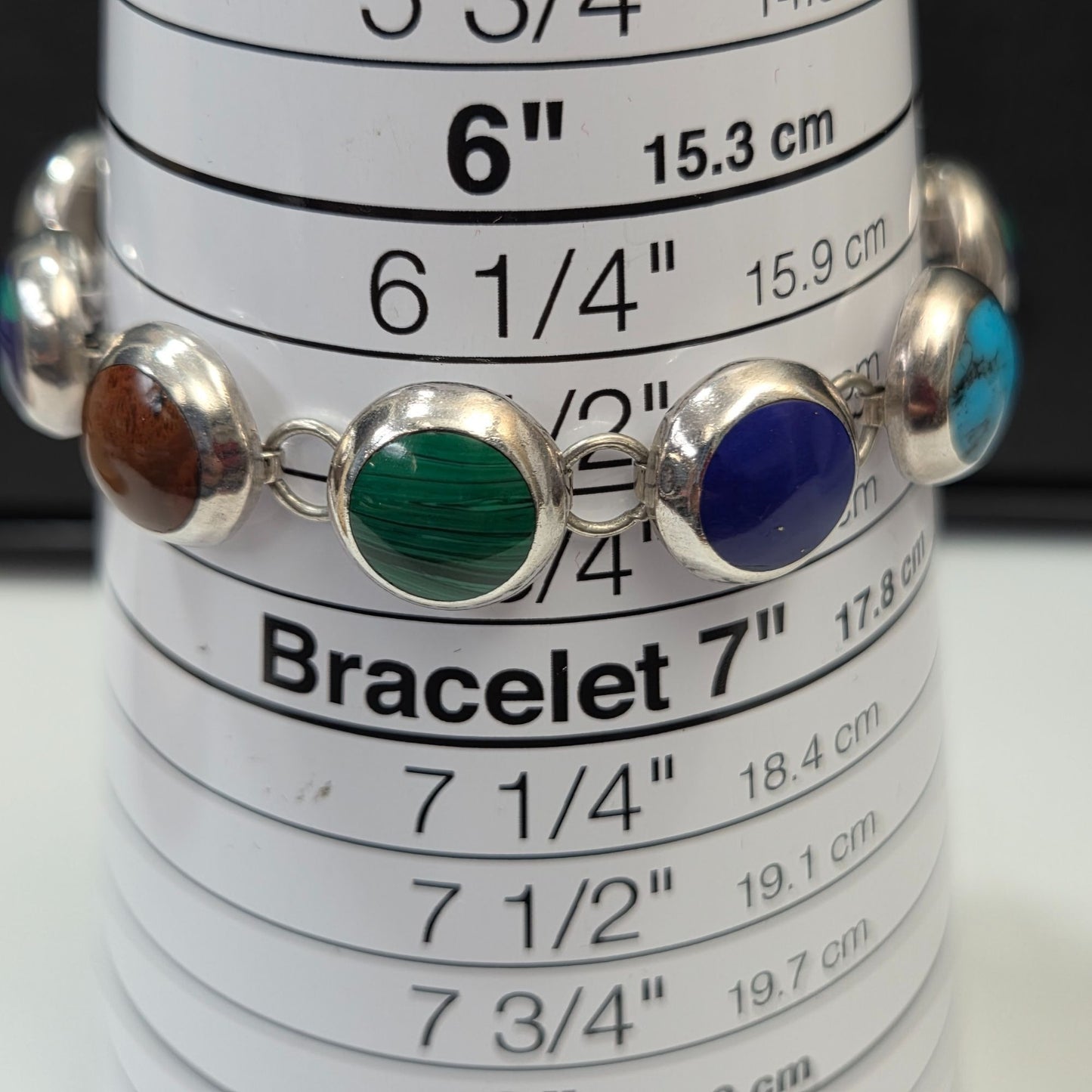 925 Silver Taxco Gemstones Round Links Bracelet