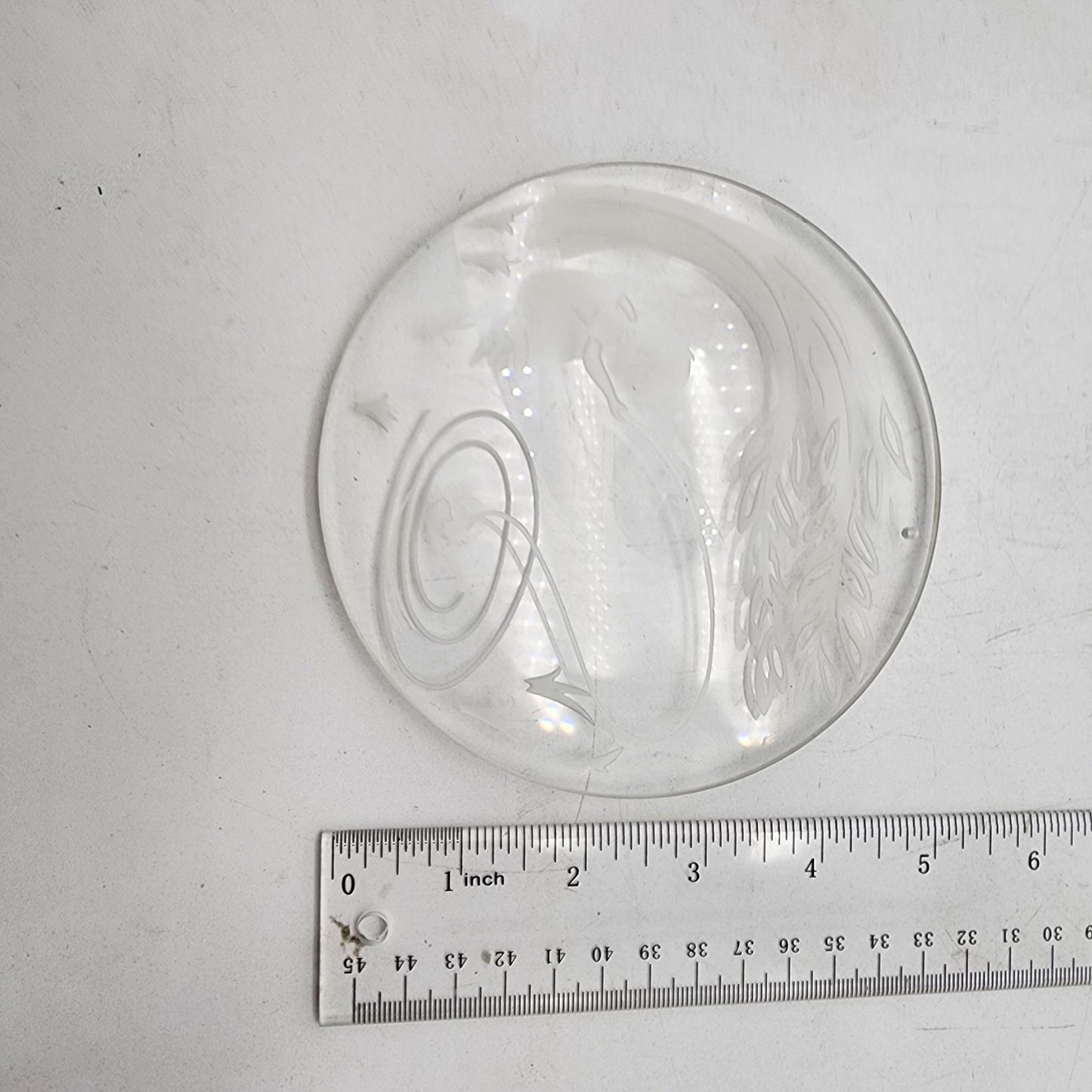 Vintage Glass Suncatcher Prism With Etched Child & Fishing Scene