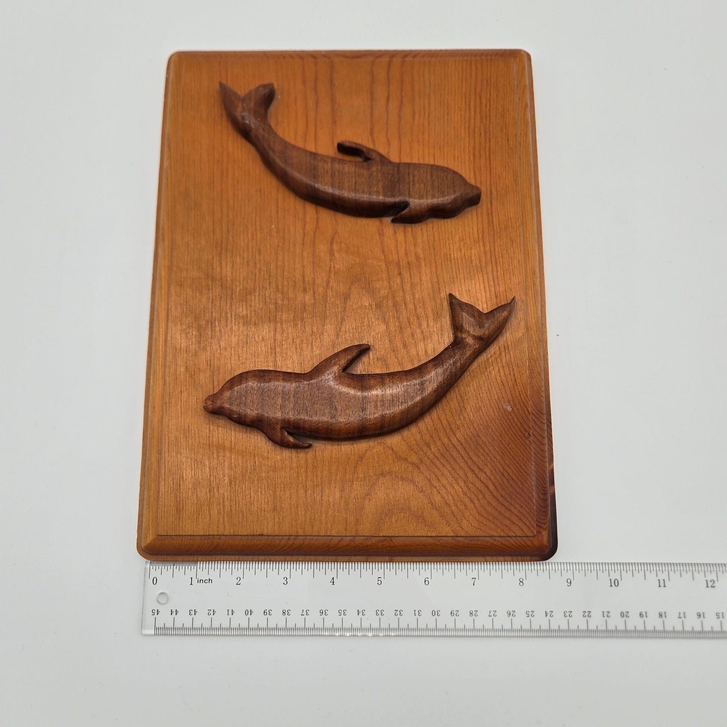 Mid Century Carved Teak Wood Dolphin Wall Hanging Art