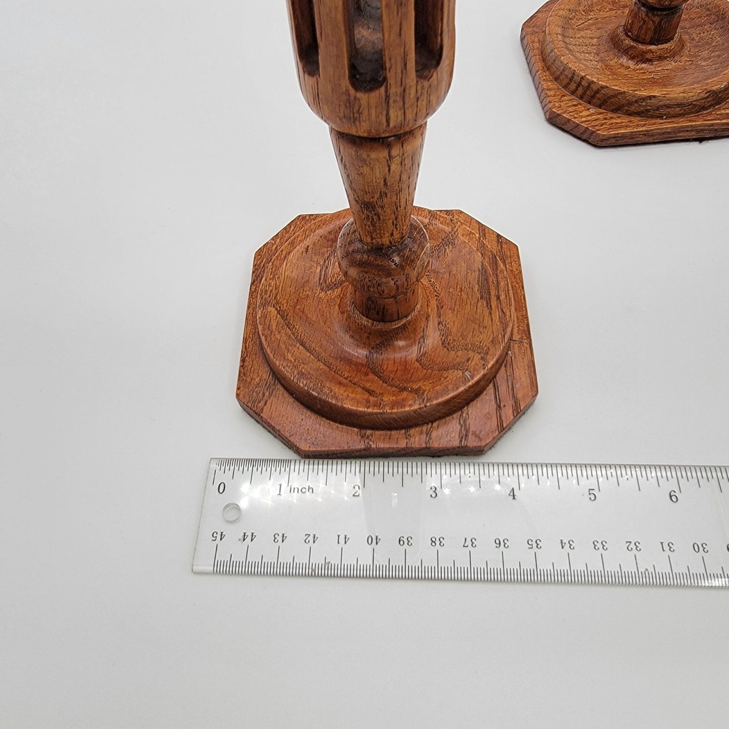 Vintage Hand-Carved Olive Wood Candlestick Holders Pair