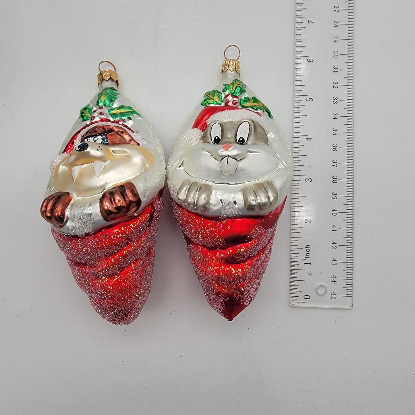 1996 Christopher Radko Looney Tunes Taz & Bugs Bunny Glass Ornaments