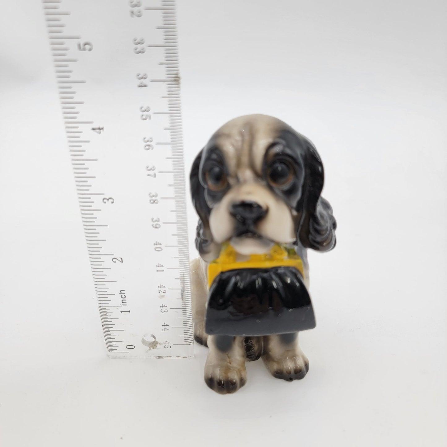 Vintage Porcelain Spaniel Dog Figurine Holding Basket