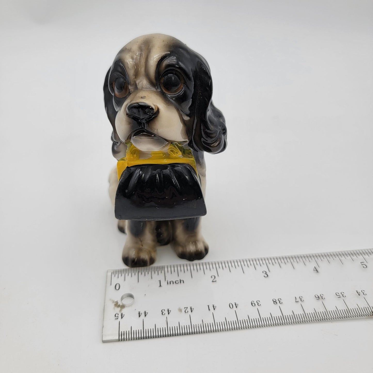 Vintage Porcelain Spaniel Dog Figurine Holding Basket