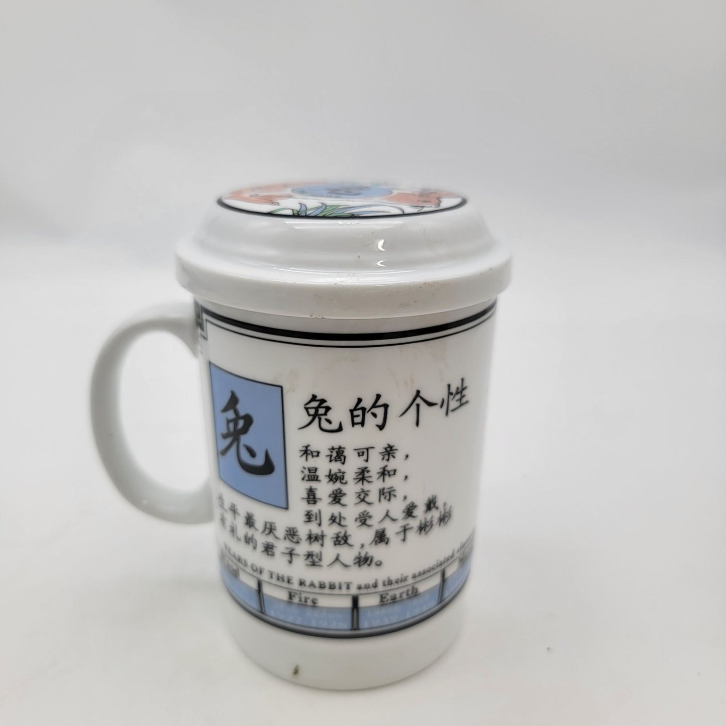 Chinese Zodiac Rabbit Mug With Lid and Strainer