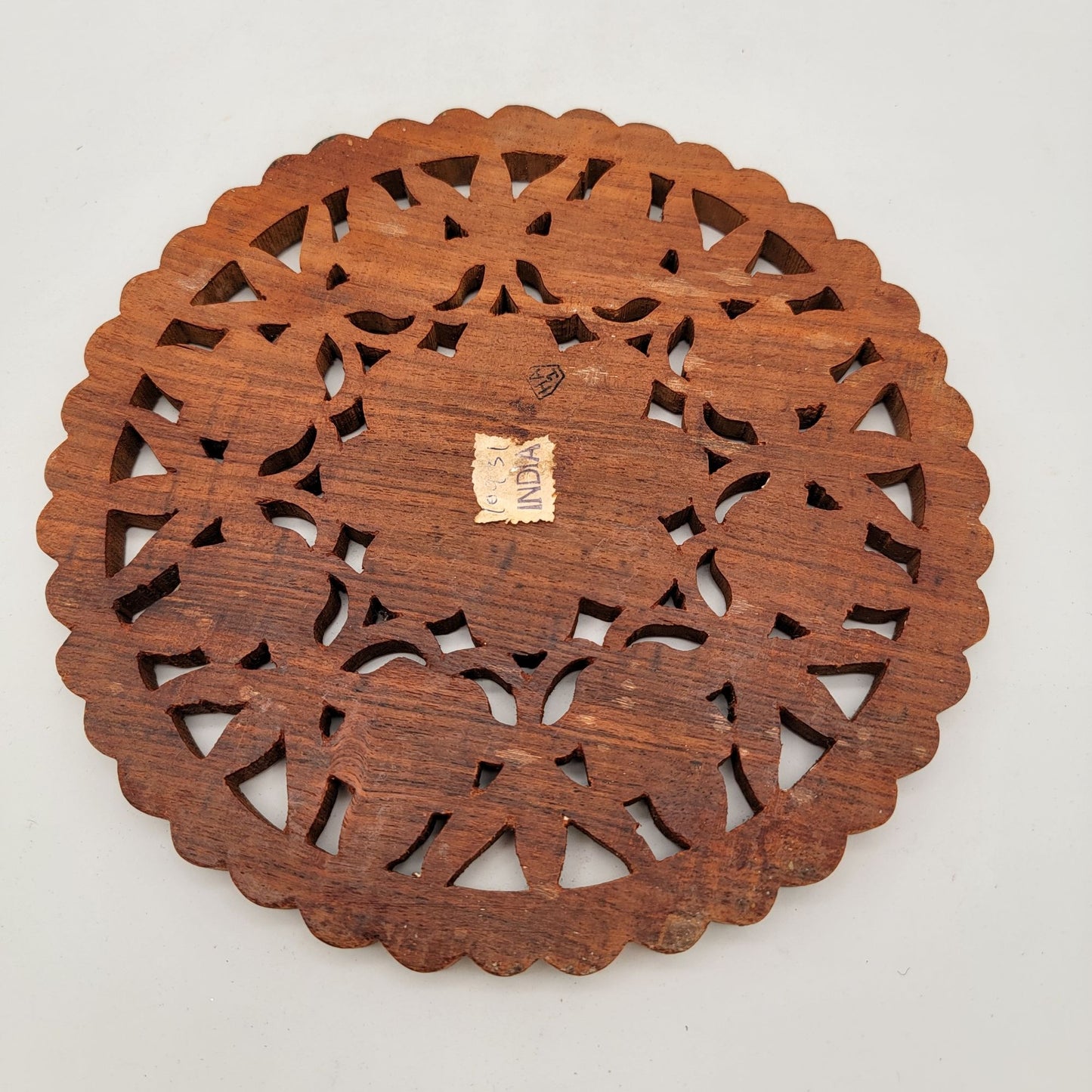 Handcrafted Vintage Wooden Trivet With Floral Carving