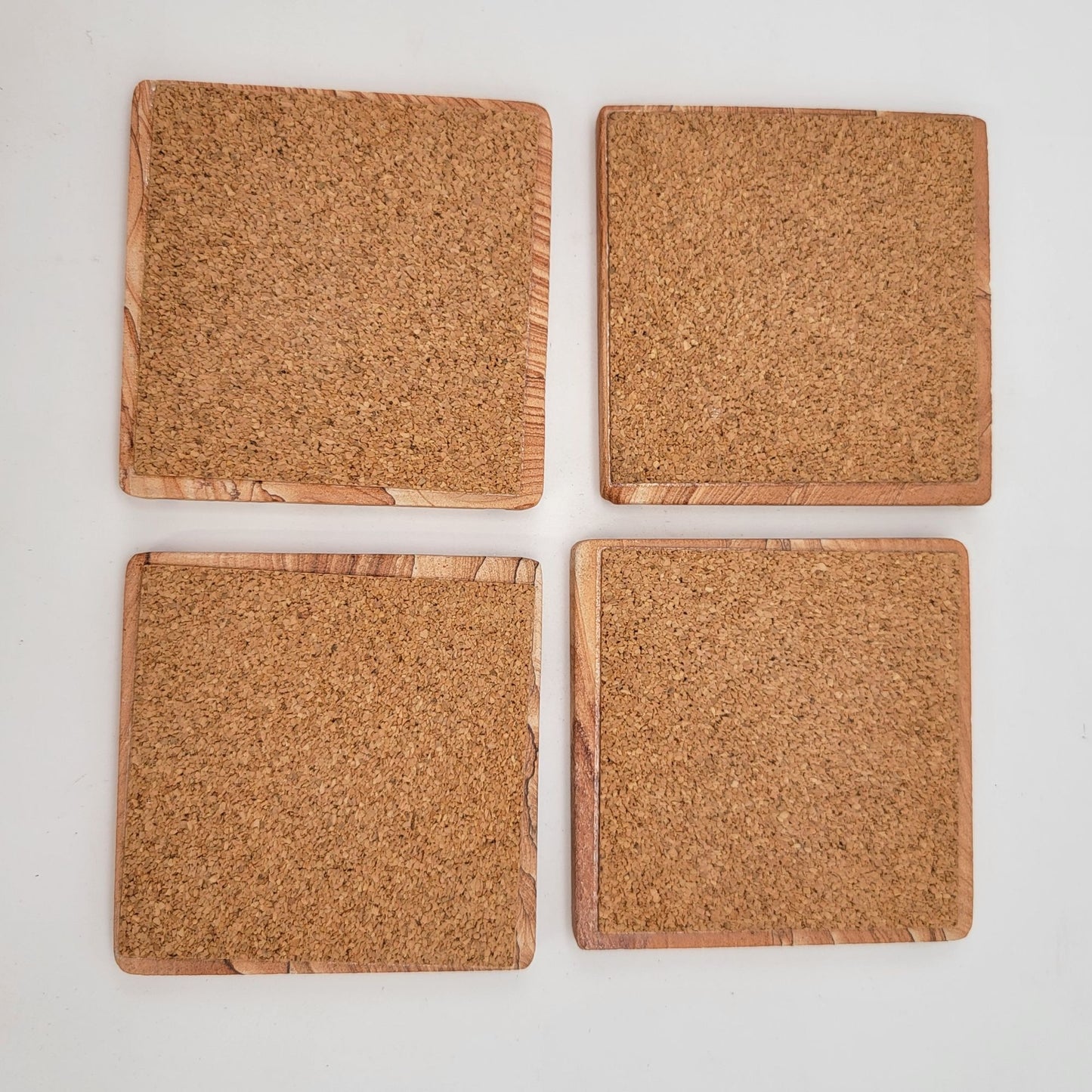 Set Of 4 Vintage Southwestern Sandstone Coasters With Cactus & Pottery Design