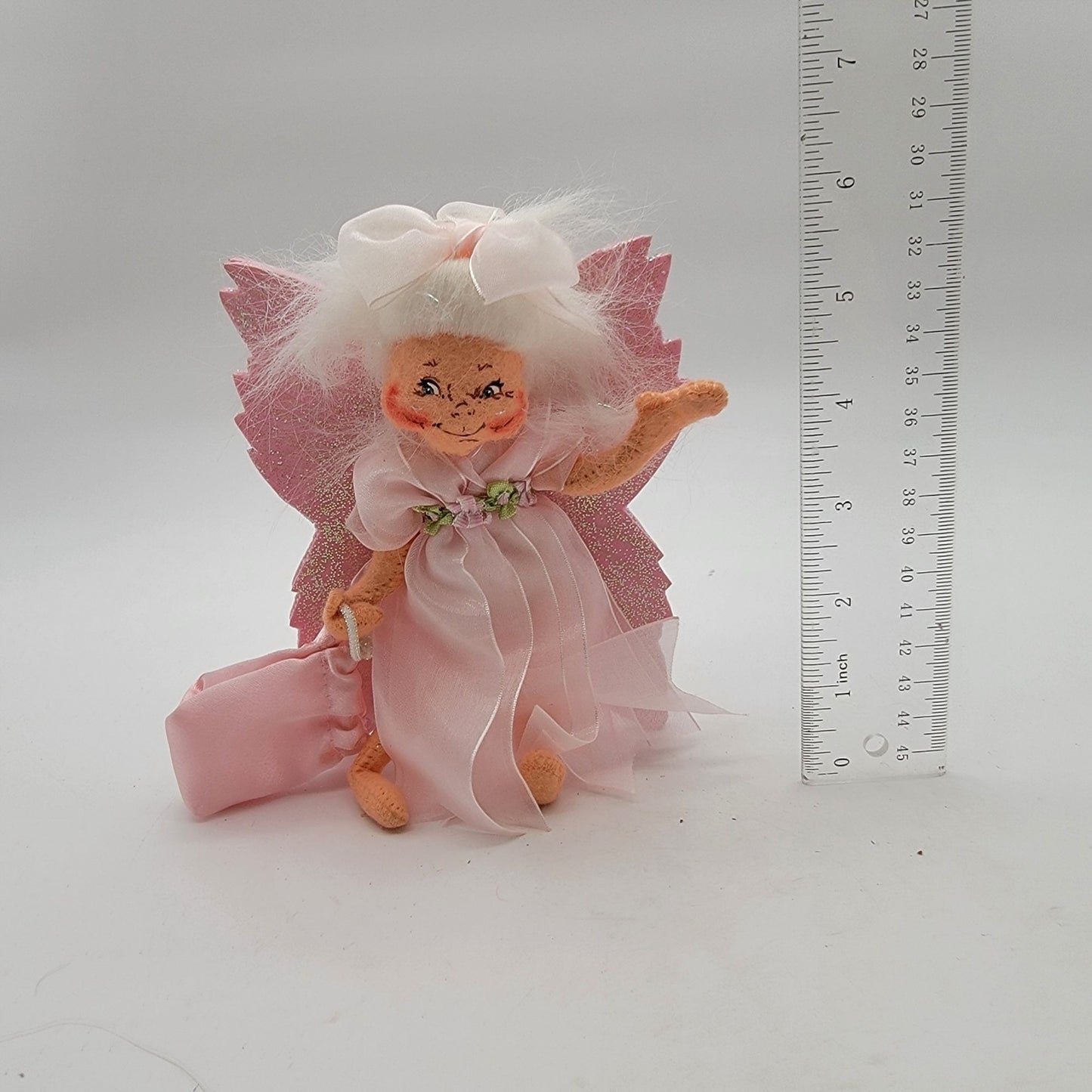 Annalee Pink Tooth Fairy Doll 6" Glittered Wings & Fabric Bag