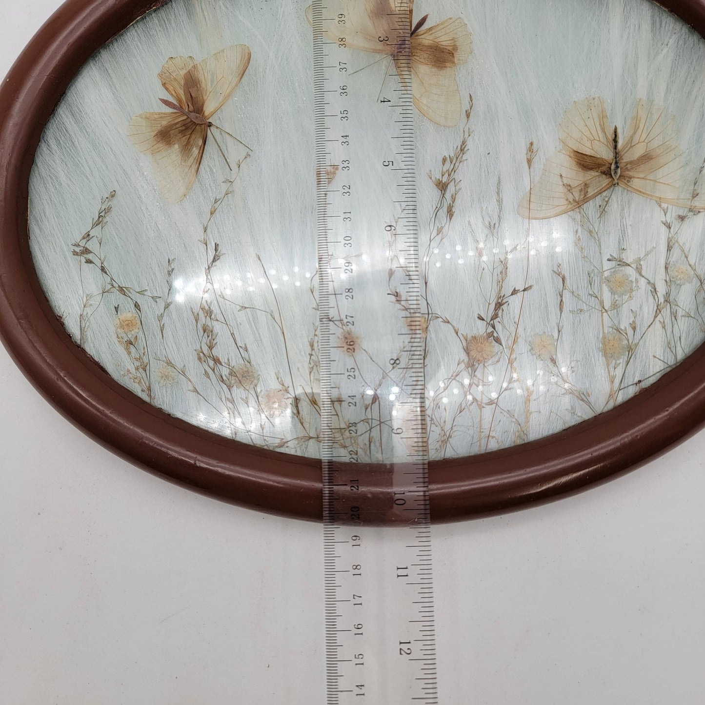 Vintage Pressed Flowers & Butterflies Oval Wood Serving Tray