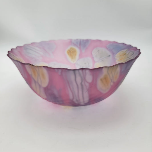 Rueven Art Nouveau Scalloped Glass Bowl Pink & Lavender