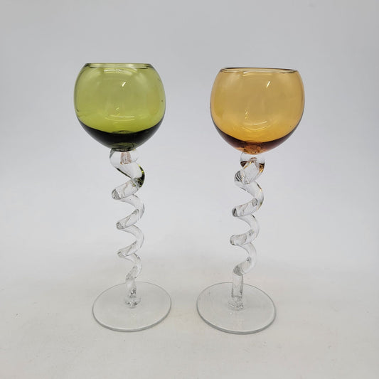 Z Galleries Art Glass Cordial Glasses With Spiral Twisted Stems Set Of 2