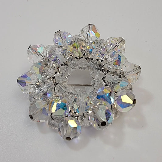 Vintage 1950s Open Circle AB Crystal Cluster Brooch