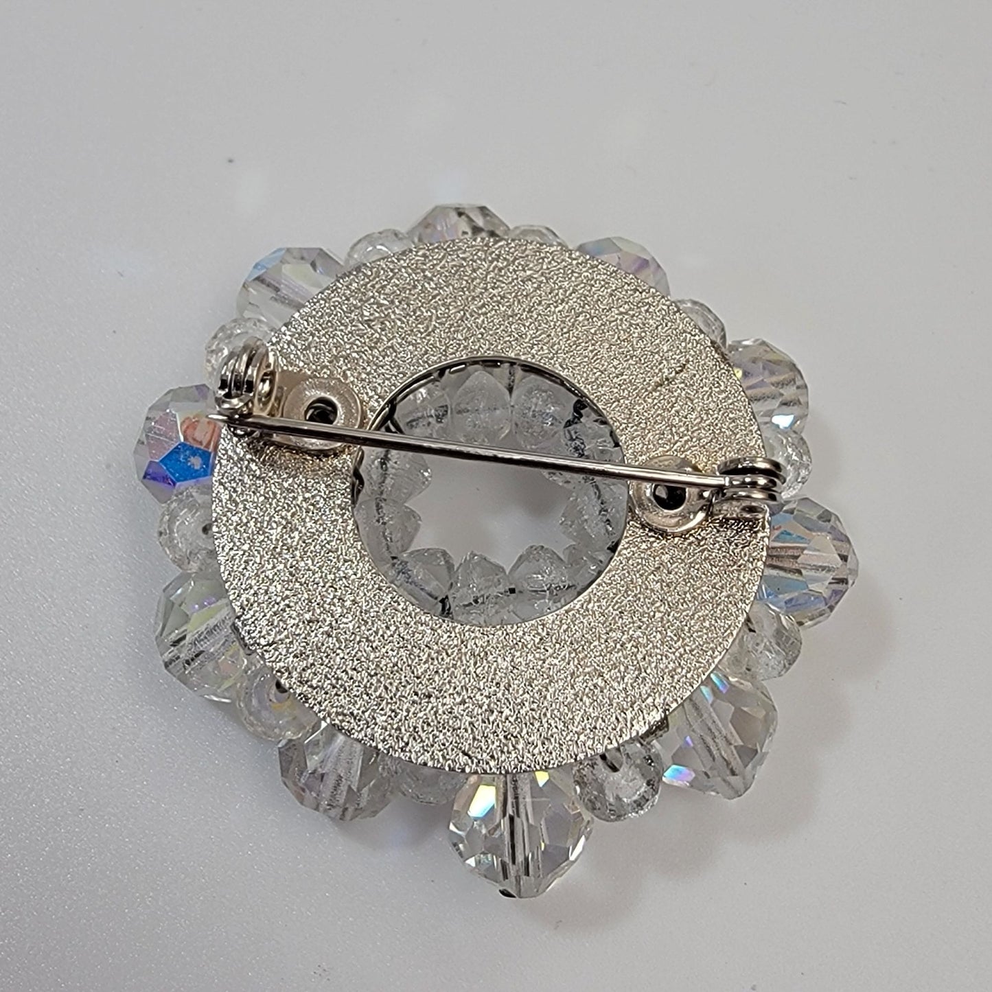 Vintage 1950s Open Circle AB Crystal Cluster Brooch