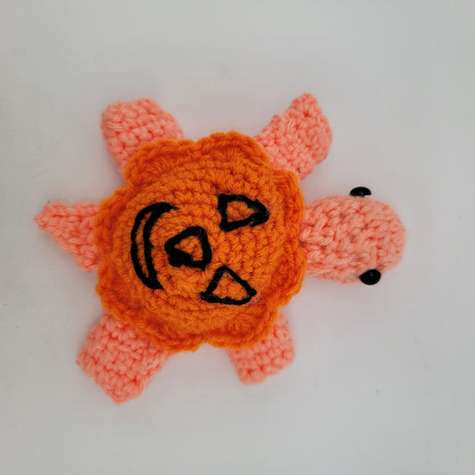 Hand Crocheted Jack O Lantern Turtle