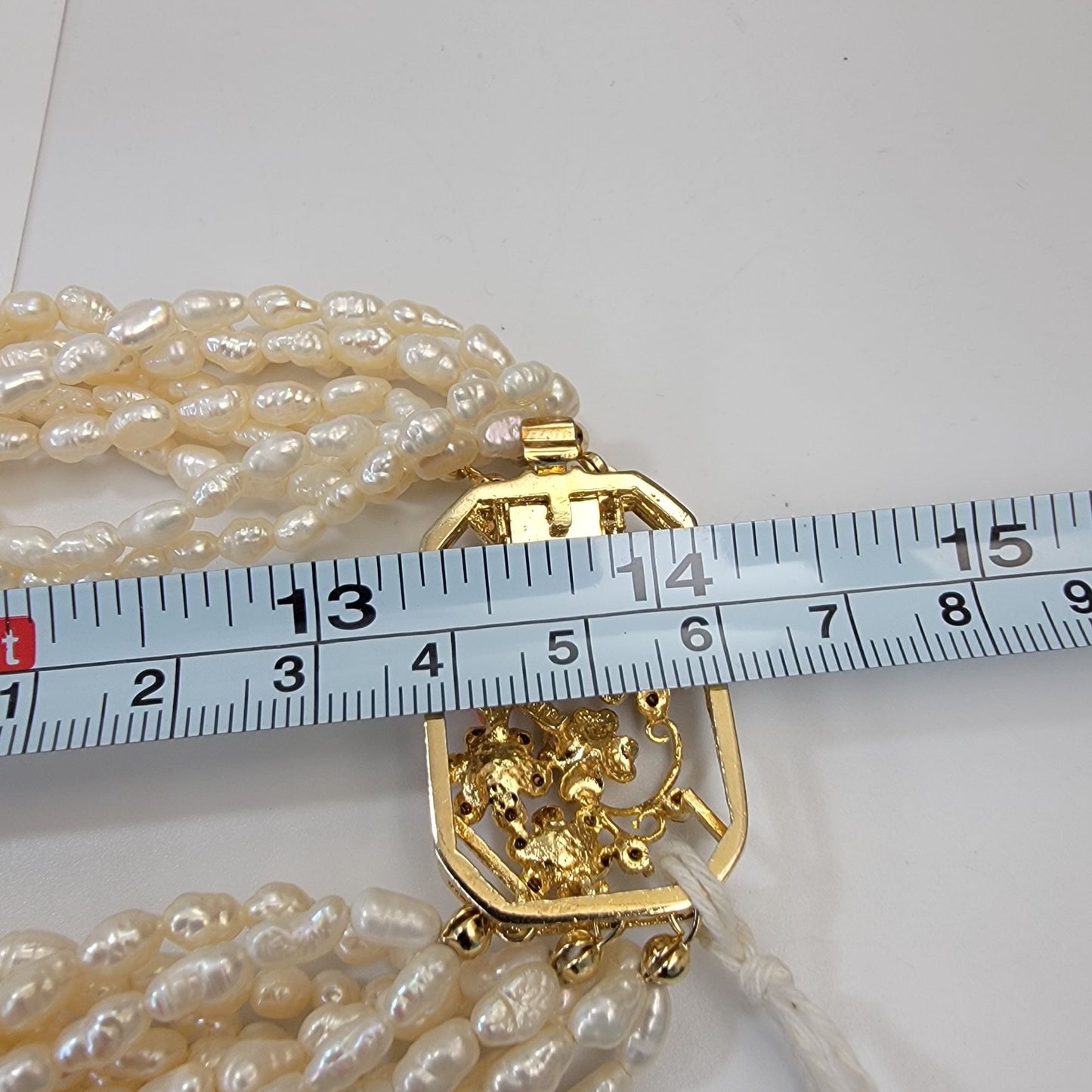 Vintage Multi-Strand Biwa Pearls Torsade Necklace With Ornate Multi-Colored Gemstones & Coral Clasp