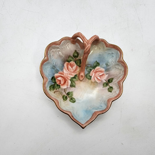 Vintage Hand-Painted Heart-Shaped Trinket Dish
