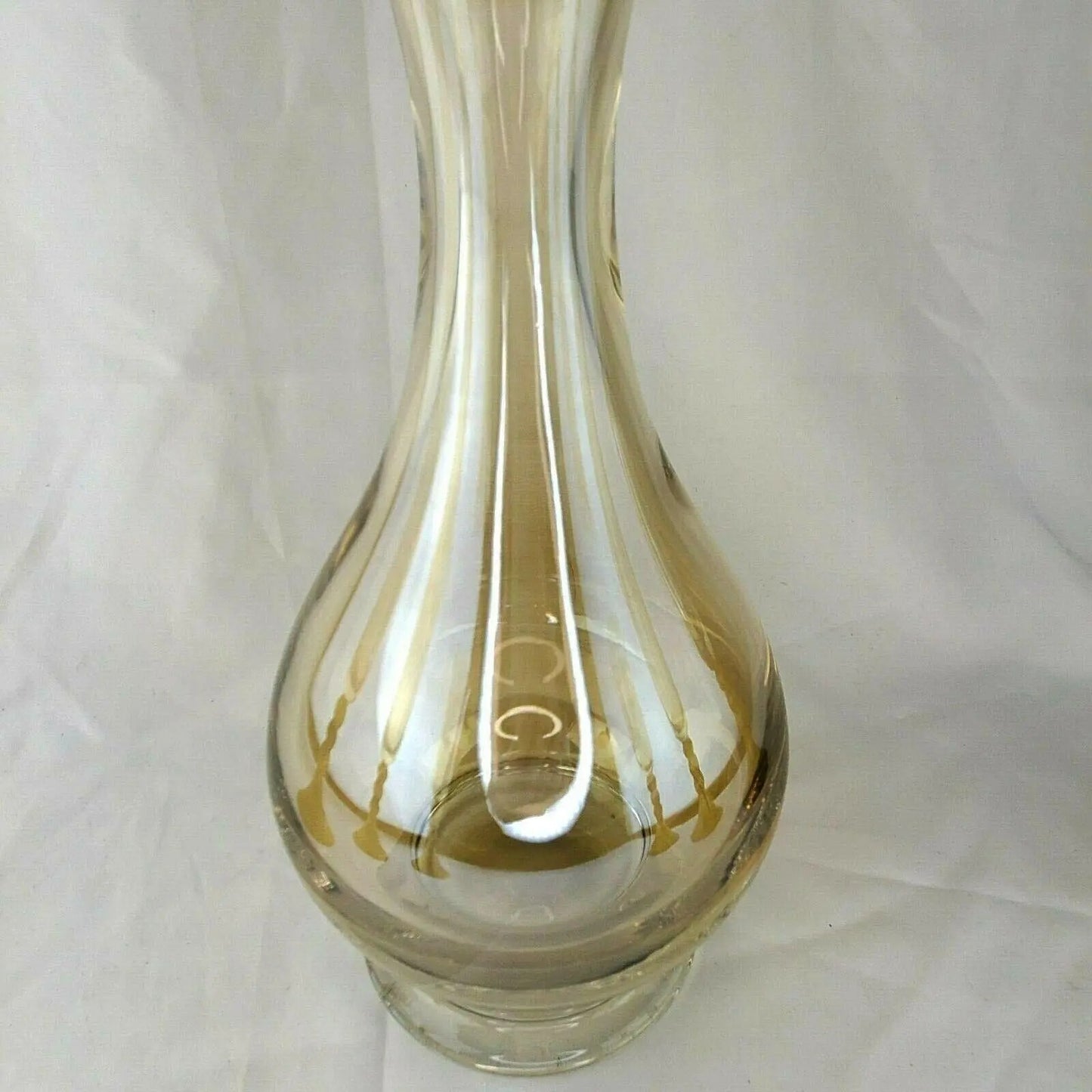 Late 20th Century Bombay Glass Decanter Set 6 Glasses Gold Frosted Stems Made in Poland