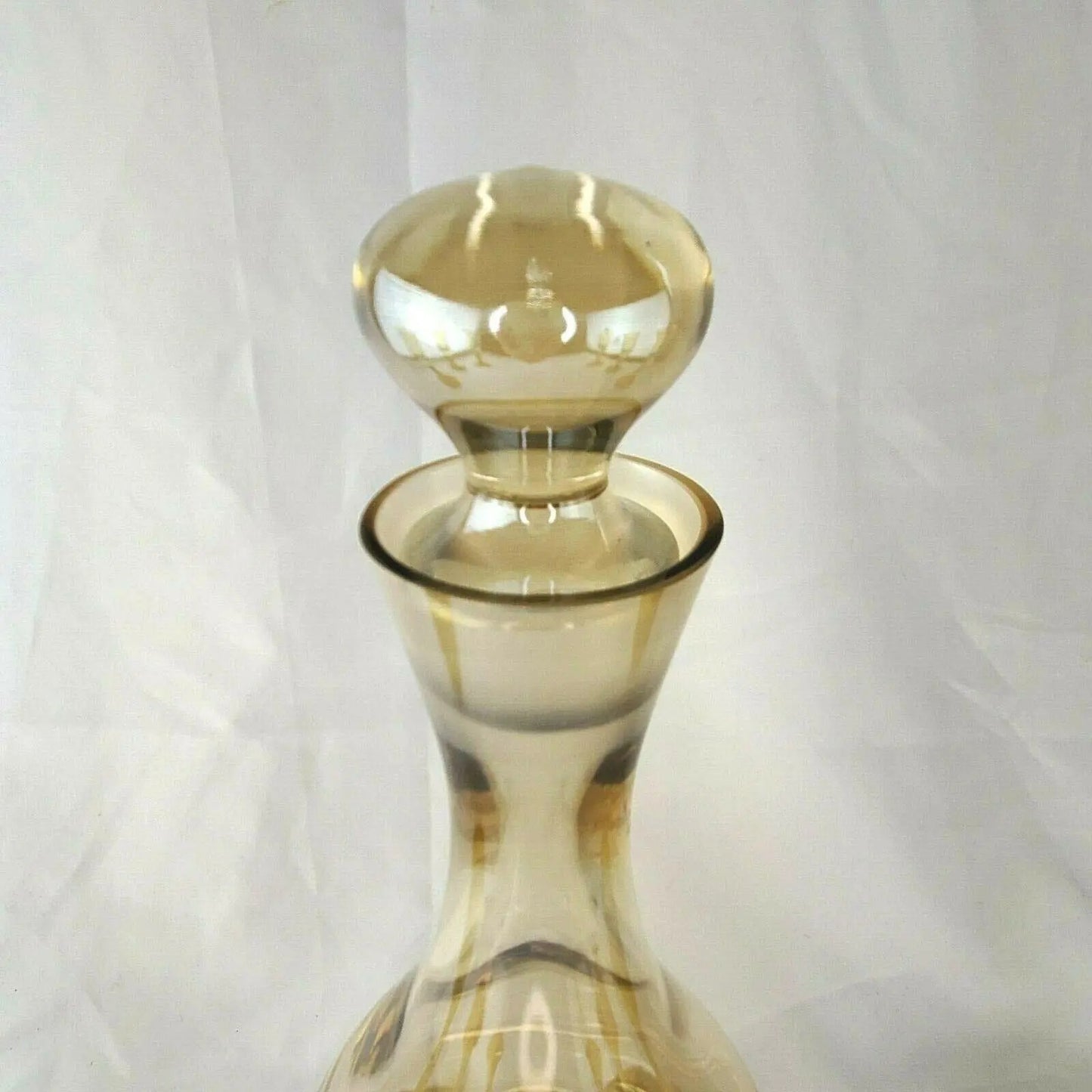 Late 20th Century Bombay Glass Decanter Set 6 Glasses Gold Frosted Stems Made in Poland